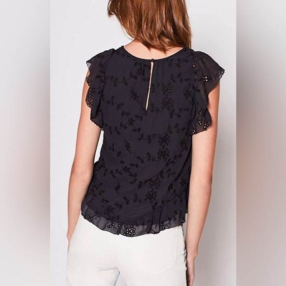 Joie 100% Silk Candida Lace Eyelet Top In Caviar, Size XS - Picture 4 of 11